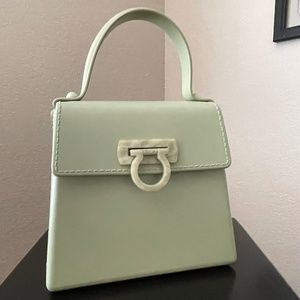 SALVATORE FERRAGAMO Gancini Handbag- Green Rubber